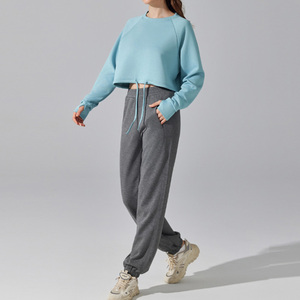 Ensemble <span class=keywords><strong>de</strong></span> survêtement personnalisé pour filles et femmes, haut à manches longues et pantalon <span class=keywords><strong>de</strong></span> <span class=keywords><strong>jogging</strong></span> taille haute à cordon <span class=keywords><strong>de</strong></span> serrage - Product Image 1