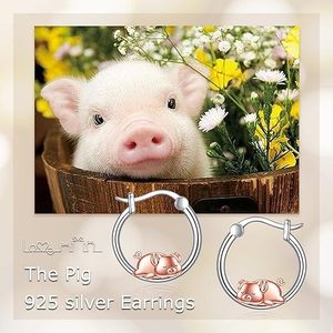 Aretes de Cerdo Lindos y Divertidos a Precio de Fábrica al por Mayor, Aretes de Cerdo del Zodiaco en Oro Rosa, Aretes de Plata de Ley 925 Súper Dulces - Product Image 6