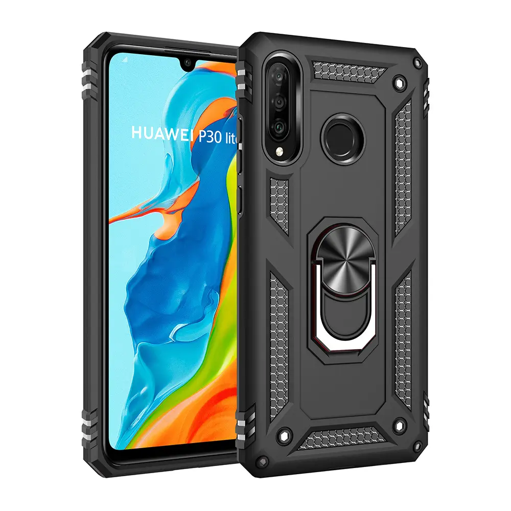 Smartphone Metal Ring Kickstand Armor Phone Case For Huawei P30 Lite Covers