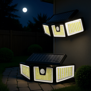 Lot de 2 lampes solaires à LED 233 LED pour extérieur, lumière du jour 5000K, IP65, détecteur de mouvement, 3 têtes réglables, angle large de 270 degrés - Product Image 2