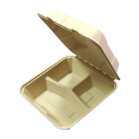Boîte à lunch moderne pour pique-nique et plats à emporter, en pulpe de canne à sucre, biodégradable, jetable, résistante à l'eau, micro-ondable, à trois compartiments, 9 pouces