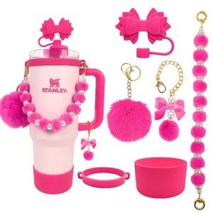 Juego de 6 accesorios para vaso: tapa de silicona grande con lazo, pajita, cadena para vaso con pompón de perlas y funda de silicona para Stanley de 40 oz - Product Image 4