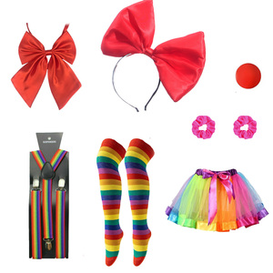 8 piezas de disfraz de payaso PESENAR <span class=keywords><strong>para</strong></span> mujer: diadema, nariz falsa, banda <span class=keywords><strong>para</strong></span> el <span class=keywords><strong>pelo</strong></span>, corbatín, correa <span class=keywords><strong>para</strong></span> el hombro, falda corta, medias - Product Image 4