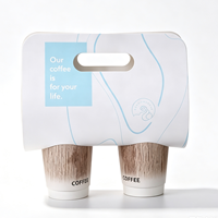 Support à café double tasse personnalisé en papier, motif vague minimaliste, portable, pour thé au lait à emporter, avec poignée, impression de logo personnalisée