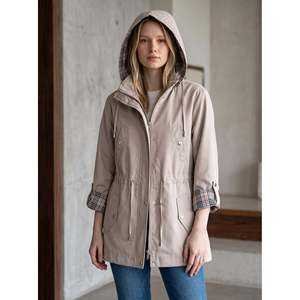 Manteau trench beige grande taille pour femme Venre 42-52, veste à capuche pour le printemps - Product Image 2