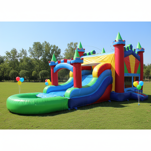 Ticari Parti Kiralama Su Şişme Oyun Alanı Zıplama Şatosu Kombosu <span class=keywords><strong>3</strong></span>'ü 1 Arada Şişme Kale Kaydıraklı ve Havuzlu Zıplama Evi - Product Image 2