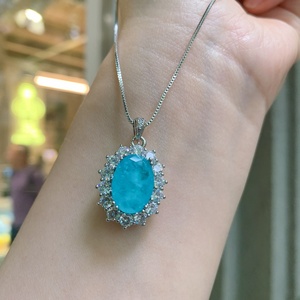 Ensemble de bijoux de haute qualité en cuivre écologique avec zircon bleu Paraiba taille ovale 10*14mm, comprenant collier, boucles d'oreilles et bague de style vintage - Product Image 2