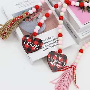 Valentine's Day Wood <b>Bead</b> Garland with Tassels Sweet Love Heart Wooden Sign for Farmhouse Tier Tray Decorations - Product Image 3