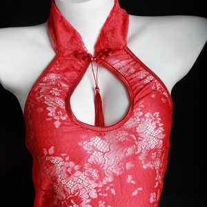 Lencería Sexy de Encaje Transparente con Escote Abierto, Estilo Cheongsam, Color Rojo, Marca Lemon Story - Product Image 1