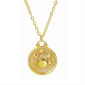 Collares de Moda Personalizados con Colgante Redondo de Acero Inoxidable Chapado en Oro con Esmalte del Signo Zodiacal para Mujer - Product Image 6