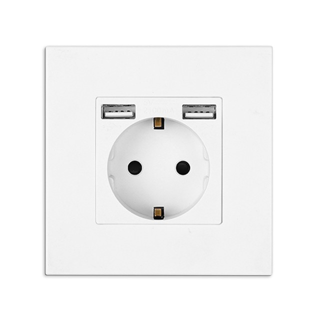 86 Type EU Standard Power Socket 2 Port USB Charger 110V-250V 16A 2P+T Grounding Socket with Double USB Type a Wall Socket
