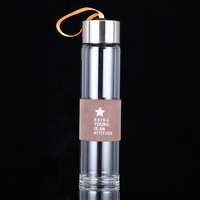 Bouteille d'eau en verre borosilicate personnalisée avec infuseur à thé et couvercle en acier inoxydable