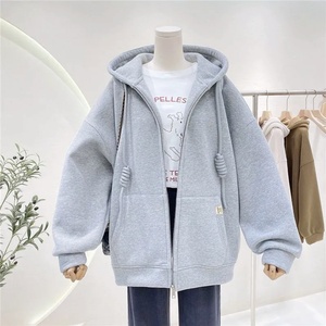 2025 Unisex Oversized Zip-<b>Up</b> Hoodie with Knotted Drawstrings - Brushed Fleece, Cozy Core Minimalist | Customizable - Product Image 2