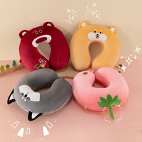 Oreiller de cou en forme de U à livraison rapide multicolore et mignon, protège-cou pour la sieste, oreiller de voyage en coton à mémoire d'avion.