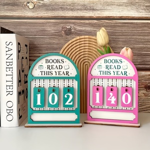 Ornement de bureau en buis pour affichage des statistiques de lecture, avec motif étoile rayé et calendrier de table en forme d'arche - Product Image 2
