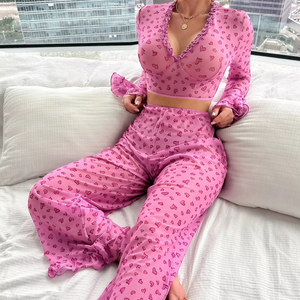 Conjunto de lencería de malla <span class=keywords><strong>transparente</strong></span> de manga larga erótica de Venta caliente Conjunto de ropa interior de mujer con estampado de corazón sexy - Product Image 4