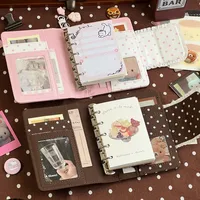 Carnet Kawaii en cuir PU à pois avec dentelle, classeur à feuilles mobiles M5, planificateur rechargeable, journal, style Ins pour notes scolaires quotidiennes