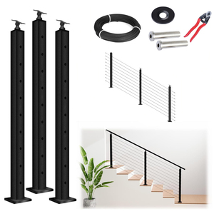 Système de garde-corps <span class=keywords><strong>en</strong></span> câble noir <span class=keywords><strong>en</strong></span> aluminium/acier inoxydable, <span class=keywords><strong>kit</strong></span> de balustrade <span class=keywords><strong>en</strong></span> câble métallique avec poteaux, quincaillerie extérieure pour escaliers, terrasses et balcons - Product Image 1
