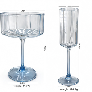 Copa de Champán de Cristal Soplado a Mano con Tallo Azul Acanalado, para Cócteles, Bodas, Brindis y Fiestas, en Oferta - Product Image 2