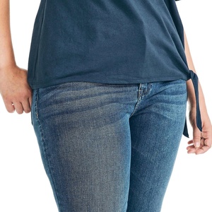 JL1108D all'ingrosso su ordinazione delle donne della ginnastica della cravatta di pizzo T-shirt di allenamento del Fitness T-shirt tagliata fuori della cravatta fino all'orlo del cotone di bambù T-shirt delle donne - Product Image 4