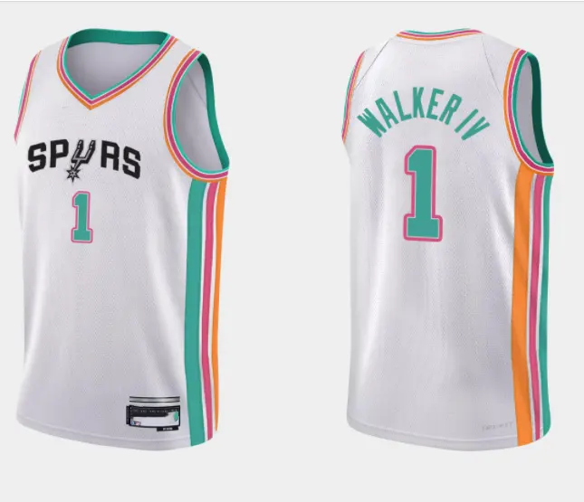 2021-22ใหม่บาสเกตบอลเย็บ/ร้อน Pressed JERSEY San Antonio Spur #5 dejounte Murray 75th ครบรอบปีของเมืองเจอร์ซีย์สีขาว