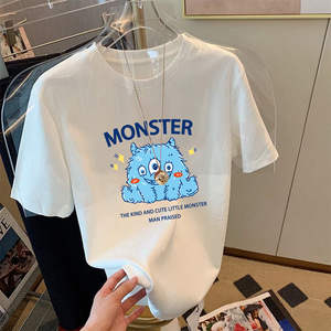 T-shirt a maniche corte in seta ghiaccio pesante, stampa lettere bianche, vestibilità ampia, trendy, versatile, unisex, per coppie, top casual estivo - Product Image 5