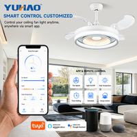 Ventilateur de plafond LED rétractable avec télécommande, fonction de minuterie, variateur d'intensité, moteur DC, 42 pouces, OEM ODM, pour salon et salle à manger