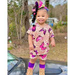 Conjunto de Ropa para Bebé con Estampado de Mariposas, Conjunto de Pantalones Cortos Suaves con Estampado de Leopardo, Ropa de Verano para Niños, Boutique 2022 - Product Image 1