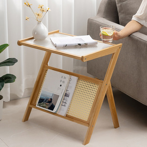 Wood Foldable Side <b>Table</b> With Storage Shelf For Sofa Or Bedside Use - Product Image 1