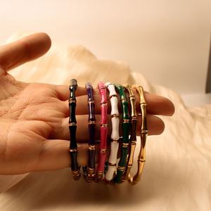 Elegant No Fading Durable Stainless Steel Chunky 316l 18k <b>Gold</b> <b>Plated</b> Women's Fashion Bamboo <b>Bangles</b> Jewelry for Women - Product Image 1