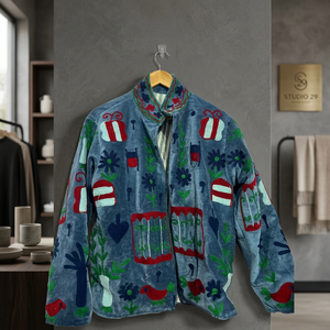 Veste en velours à col montant avec broderie florale faite à la main, manches longues, manteau d'automne pour femme, style chic prairie, vente en gros de vestes Sujani - Product Image 3