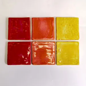 Azulejos marroquíes hechos a mano, paredes de cocina y baño, azulejos Zellige, rojo y amarillo, 10x10cm, Fondo de hotel, azulejos de restaurante para interiores