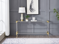 Table console extensible moderne et minimaliste en acrylique transparent avec métal doré brillant et verre trempé pour salon - Vente chaude