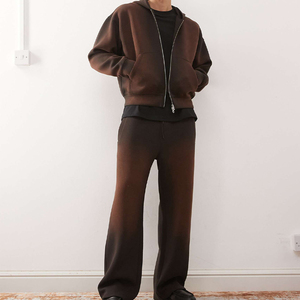 Felpa con Cappuccio Stile Scuba Marrone Lavato OEM con Zip, Cappuccio Fisso e Tasche Laterali, Abbigliamento Streetwear di Alta Qualità - Product Image 5