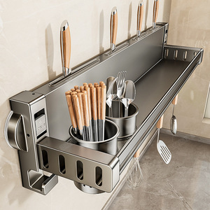 Wall Mounted Condiment And Chopstick Holder With Hooks For Kitchen Storage Rectangle Design No Drilling Required - Product Image 3