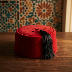 <b>Red</b> Moroccan Turkish Fez Hat Round Velvet Tassel Costume Cap High Tenacity Eco-Friendly for Halloween Party Dress up Adult - Product Image 1