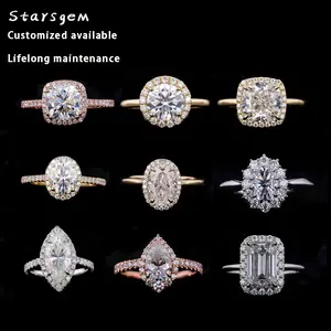 Starsgem perhiasan halus kustom cincin pernikahan berlian mewah emas 14K cincin halo pertunangan wanita