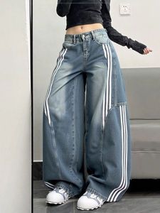 Jeans Retro <span class=keywords><strong>de</strong></span> Pierna Ancha con Rayas Laterales para <span class=keywords><strong>Mujer</strong></span>, Pantalones Vaqueros Holgados <span class=keywords><strong>de</strong></span> Cintura Alta, Pantalones Casuales <span class=keywords><strong>de</strong></span> Estilo Urbano - Product Image 4