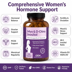 Myo-D-chiro Inositol 40:1แคปซูล <span class=keywords><strong>Ashwagandha</strong></span> วิตามิน D3สมดุลฮอร์โมนของผู้หญิง PCOS ความอุดมสมบูรณ์ของประจำเดือน120แคปซูลจำนวนมาก - Product Image 3