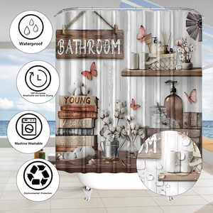 Juego de Cortinas de Baño de Poliéster Impermeables de Estilo Moderno, Juego de Decoración para Baño con Alfombras - Product Image 5