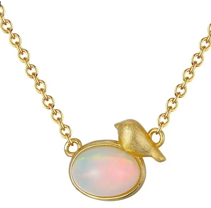 Vòng Cổ Bạc S925 Mặt Dây Chuyền Hình Búa Chim Bằng Vàng 14K Đá Opal Tự Nhiên