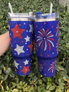 Vasos Térmicos de Doble Pared con Aislamiento al Vacío, con Diseño de Bandera Patriótica con Pedrería, de Acero Inoxidable de 40oz, para el Día de la Independencia - Product Image 2