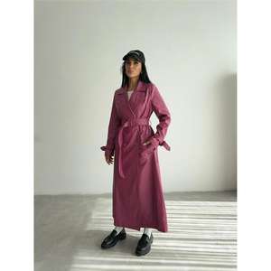 Abrigo de Cuero Acolchado Color Fucsia para Mujer, Estilo Casual, Relleno de Algodón, Exterior de Cuero Genuino, Cierre con Cinturón, Tejido de Mezclilla, Invierno - Product Image 4