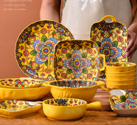 Stock en gros ! Service de table en céramique de style bohème marocain, durable et écologique, assiettes et bols, étanche et compatible congélateur