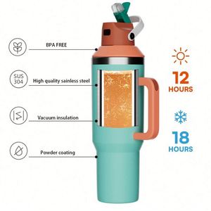 Bouteille d'eau isotherme en acier inoxydable à double paroi avec couvercle et paille, 40 oz, personnalisable avec logo, compatible porte-gobelet de voiture - Product Image 3