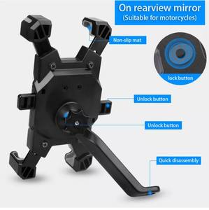 Verrouillage rapide 360 Rotation réglable moto support de téléphone rétroviseur support de téléphone support vélo support de téléphone portable - Product Image 3