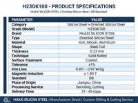 H23GK100 0.23mm CRGO Gulungan Baja Silikon Berorientasi Butiran untuk Stator Rotor Motor EV Dilapisi Dingin Standar GB