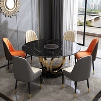 Table à manger ronde en marbre de style moderne de luxe ensemble de chaises 4 6 places en acier inoxydable pierre frittée design de meubles en or