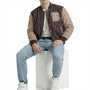 <b>Men's</b> <b>Suede</b> Varsity <b>Jacket</b> Brown Tan Letter B Embroidered Preppy Style Turn-down Collar Regular Fit Autumn Wear - Product Image 5