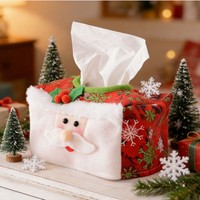 DAMAI Porte-mouchoirs en flanelle rouge flocon de neige pour la décoration de table de Noël, Housse de boîte à mouchoirs de Noël